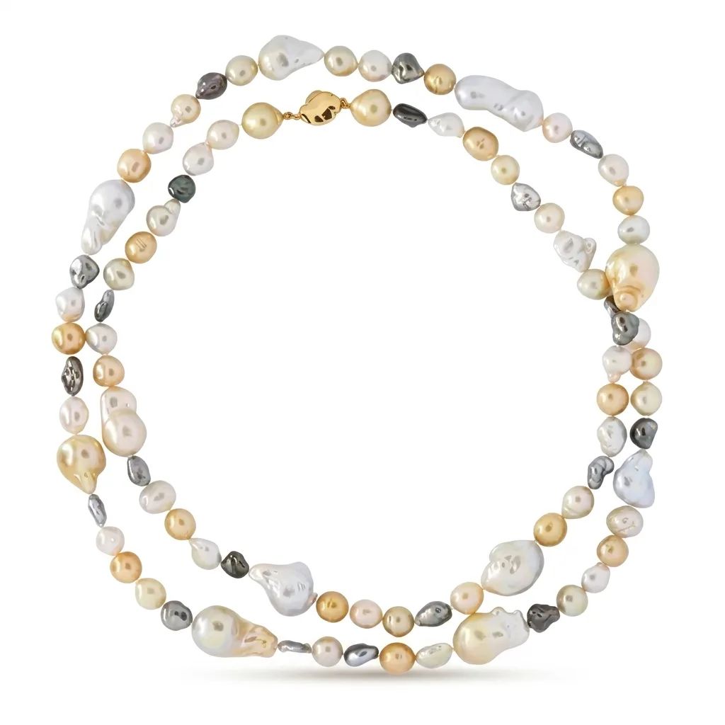 Baroque Pearl & Diamond Necklace in 9k Gold