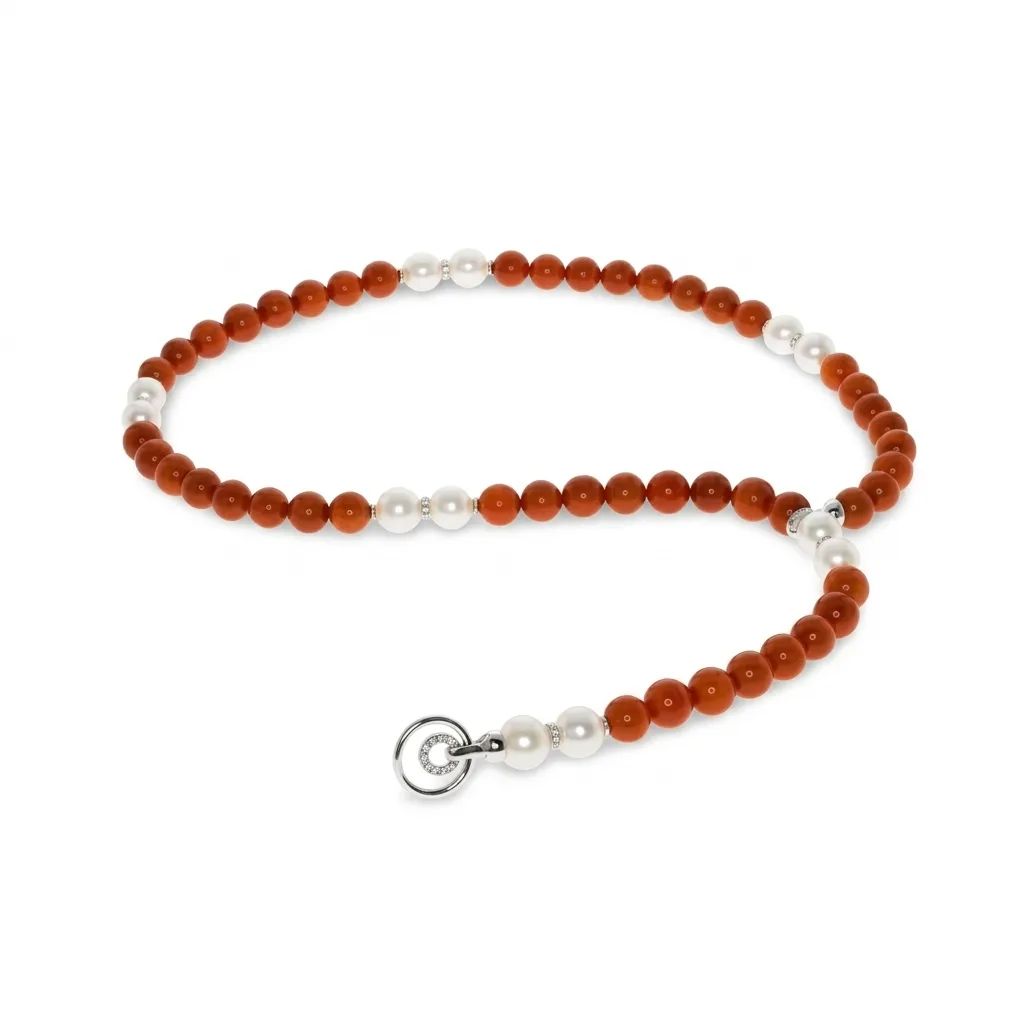 Coral Lariat Necklace in 18ct White Gold with Broome Pearl & Diamonds