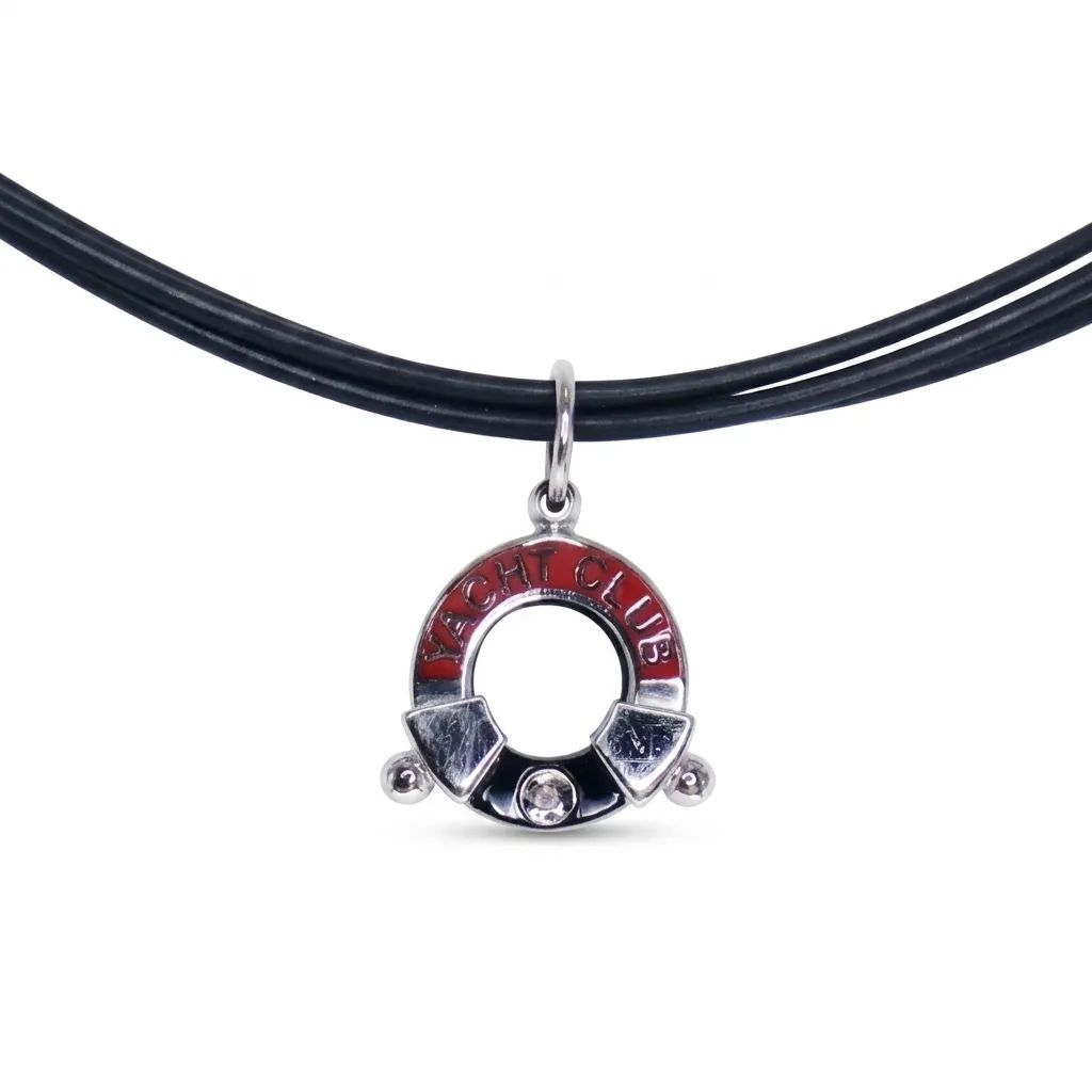 Yacht Club Pendant in 18ct White Gold, Black & Red Enamel