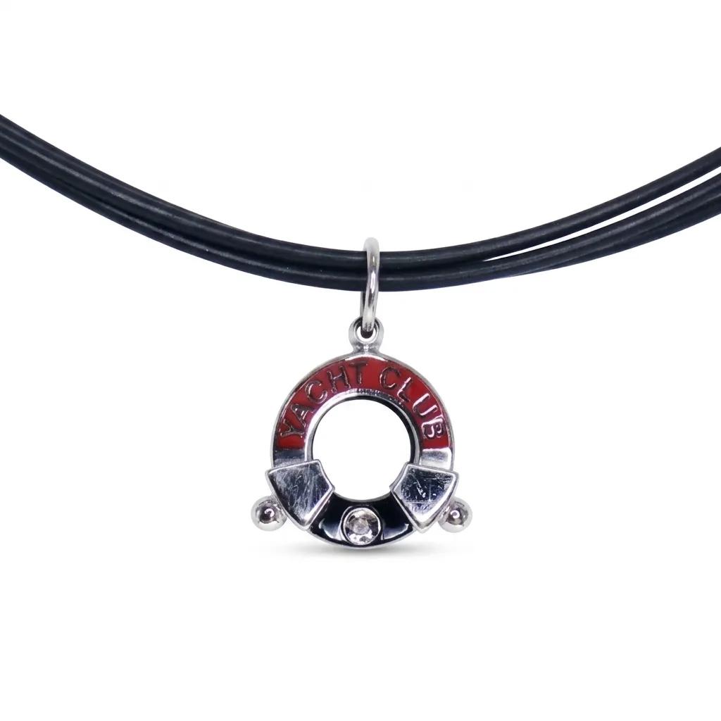 Yacht Club Pendant in 18ct White Gold, Black & Red Enamel