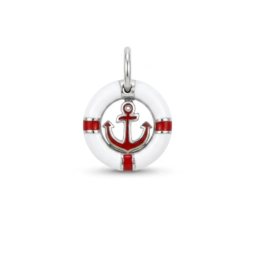 Lifesaver Bouy Pendant in 18ct White Gold, Blue & Red Enamel