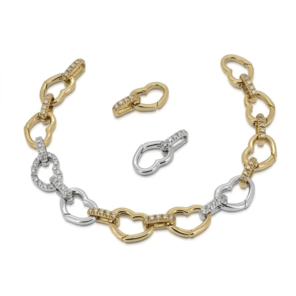 Hearts Bracelet in 18ct Two Tone Gold, 18cm