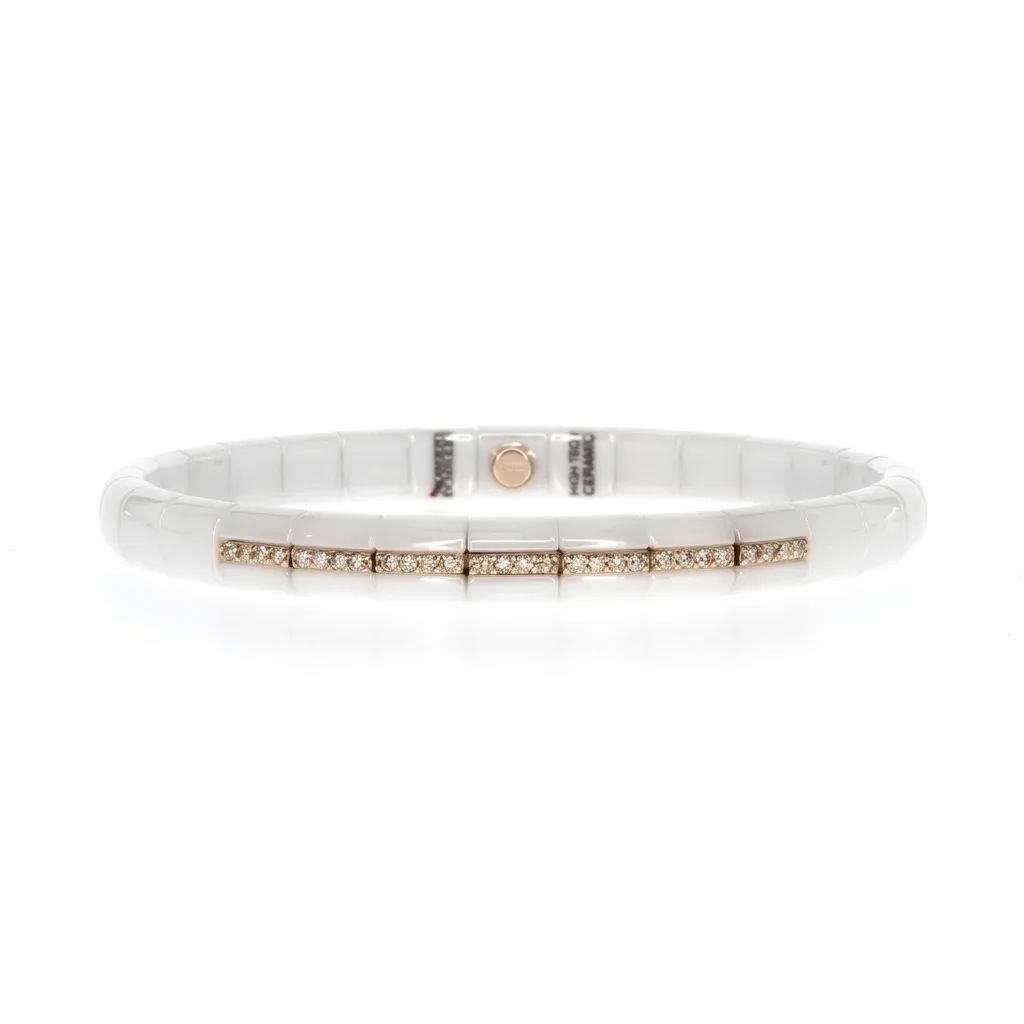 Brown Ceramic & Diamond Row Bracelet in 18ct Rose Gold