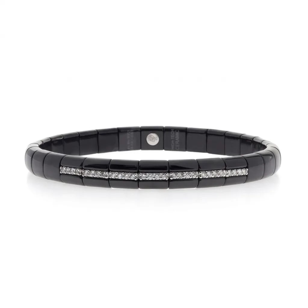 Black Ceramic & Diamond Row Bracelet in 18ct White Gold
