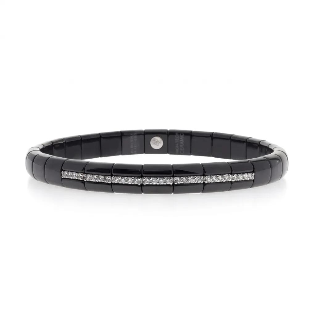 Black Ceramic & Diamond Row Bracelet in 18ct White Gold