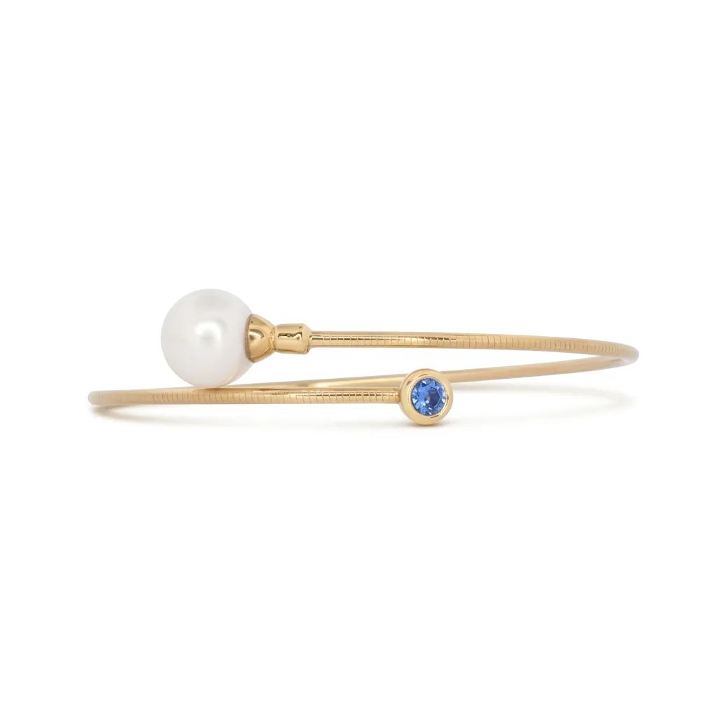 Pearl & Sapphire Bangle in 18ct Yellow Gold