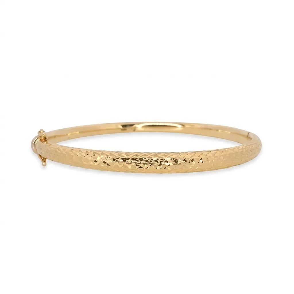 Oval Hinge Bangle in 18ct Yellow Gold, Half Faceted Half Polished