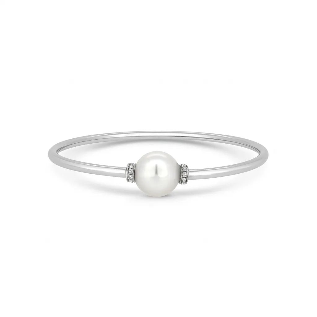 Broome Pearl & Diamond Bangle in 18ct White Gold