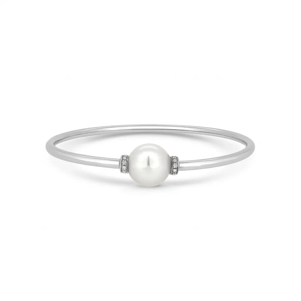 Broome Pearl & Diamond Bangle in 18ct White Gold