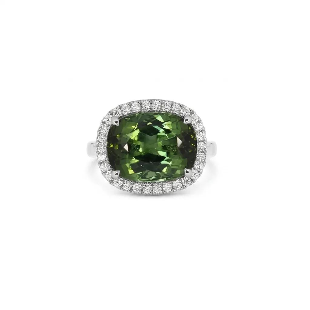 Green Tourmaline & Diamond Ring in 18ct Gold