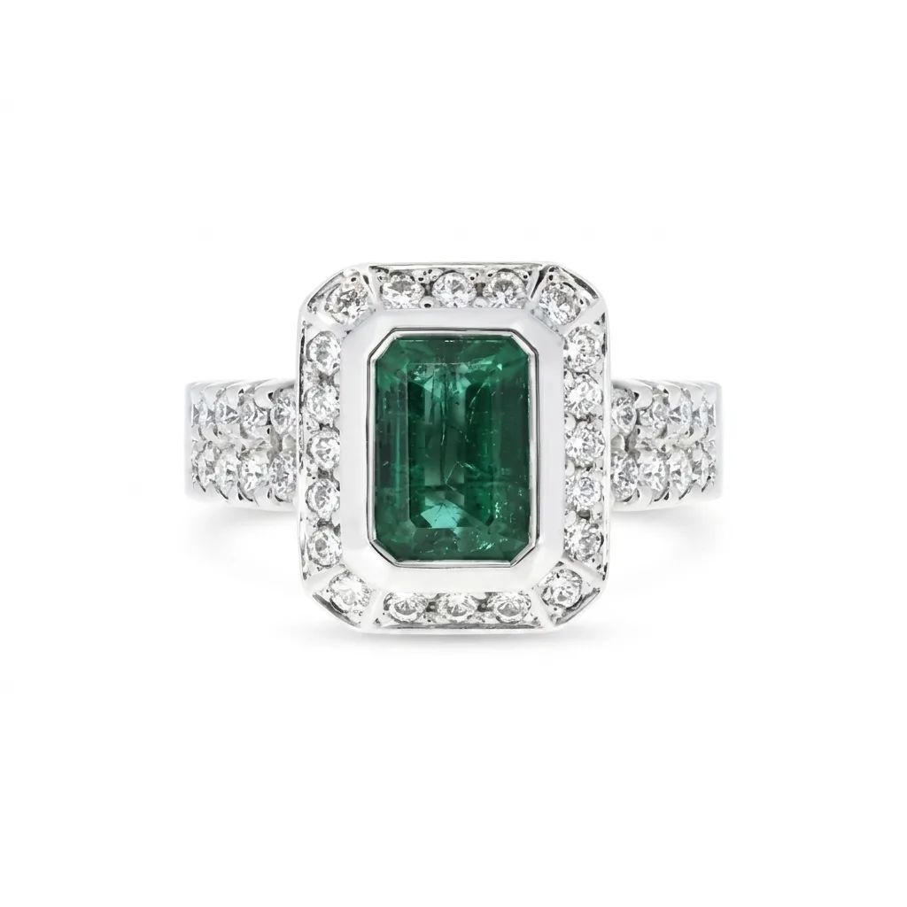 Zambian Halo Engagement Ring in 18ct White Gold, 2 Row