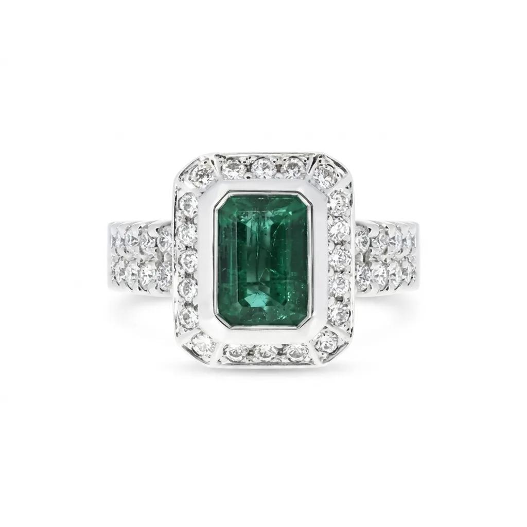 Zambian Halo Engagement Ring in 18ct White Gold, 2 Row