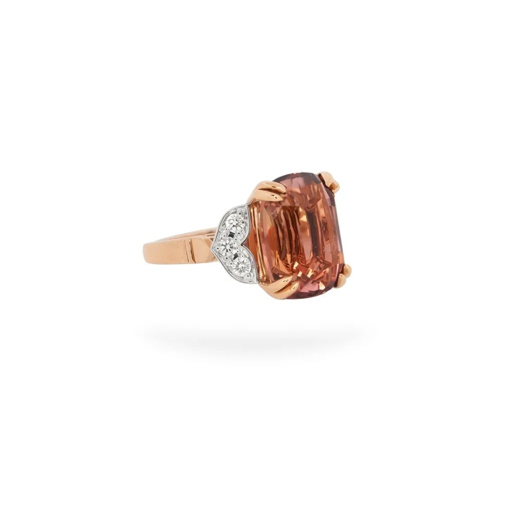 Pink Tourmaline & Diamond Petals Ring in 18ct Two Tone Gold