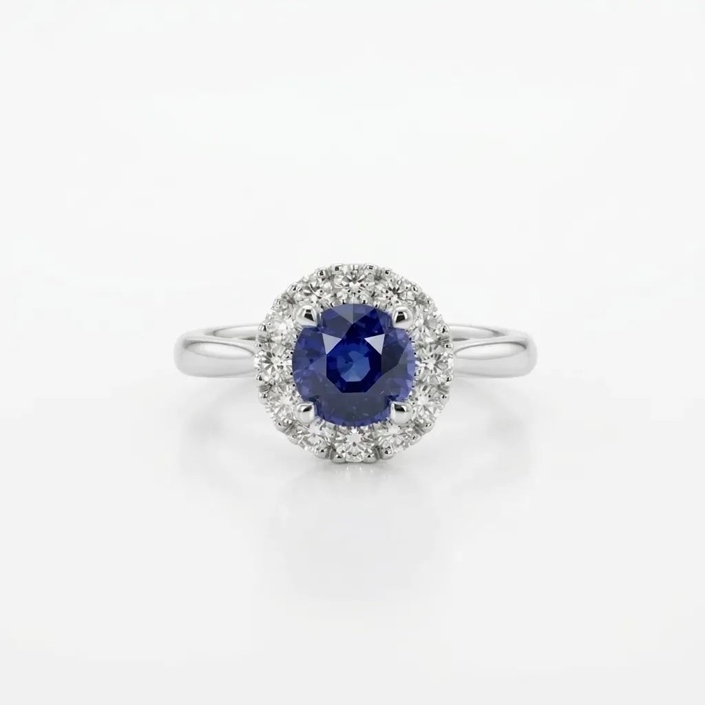 Halo Sapphire & Diamond Engagement Ring in 950 Platinum