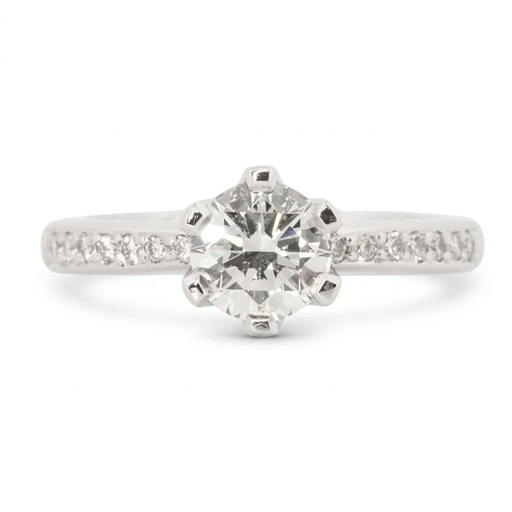 Claw Solitaire Pave Ring in 18ct White Gold