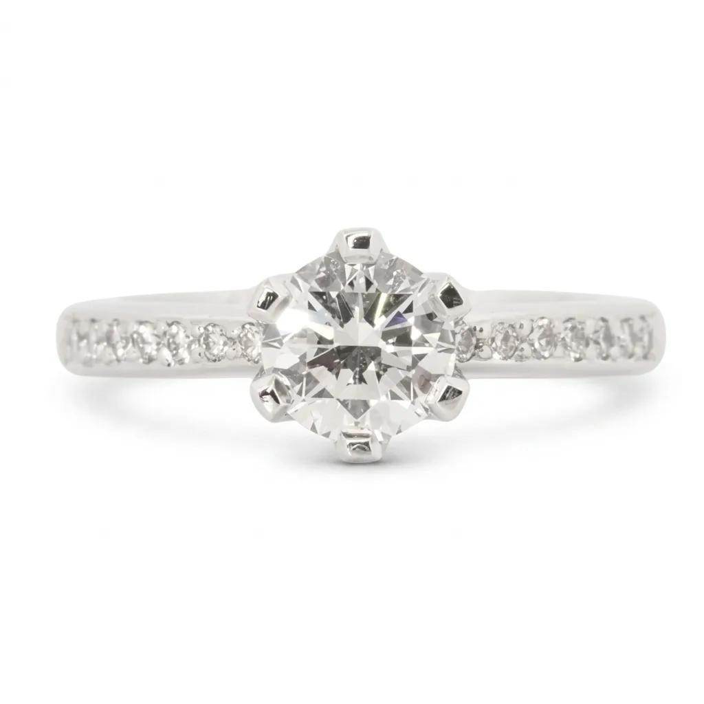 Claw Solitaire Pave Ring in 18ct White Gold
