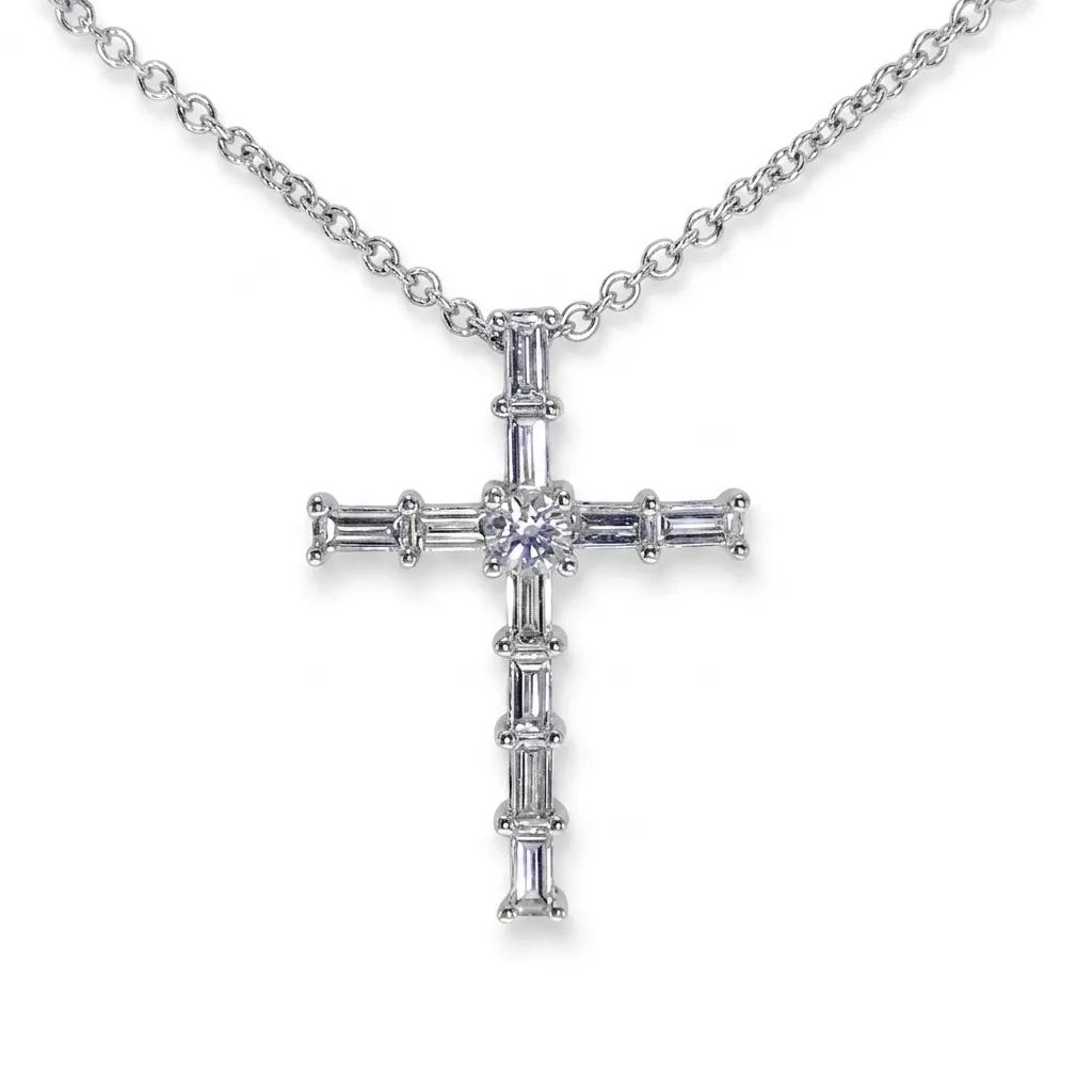 Baguette Diamond Cross Pendant in 18k White Gold