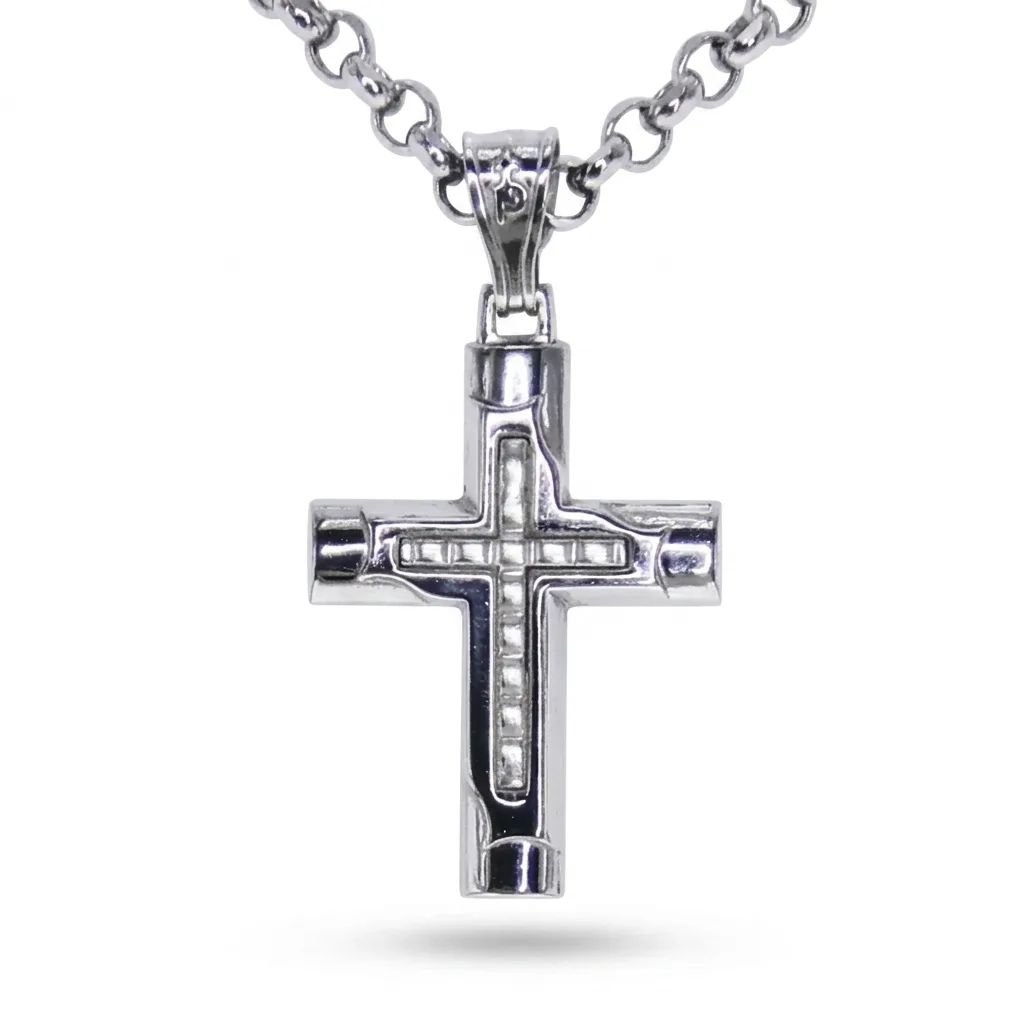 Cross & Bale Pendant in 18ct White Gold