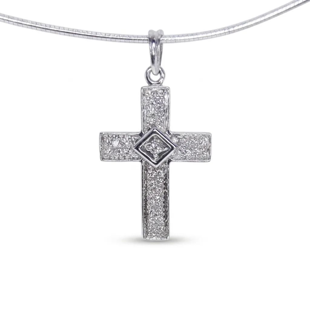 Cross Pave Diamond Pendant in 18ct White Gold