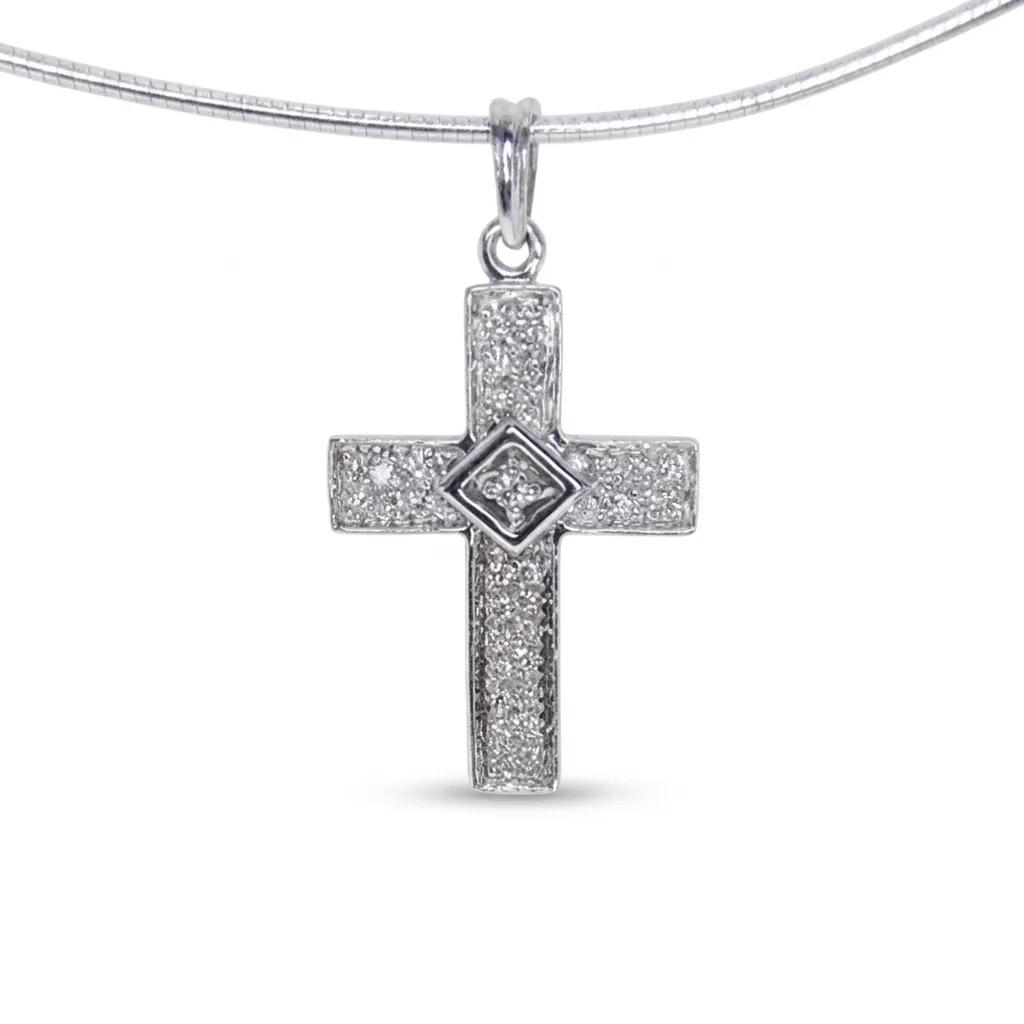 Cross Pave Diamond Pendant in 18ct White Gold