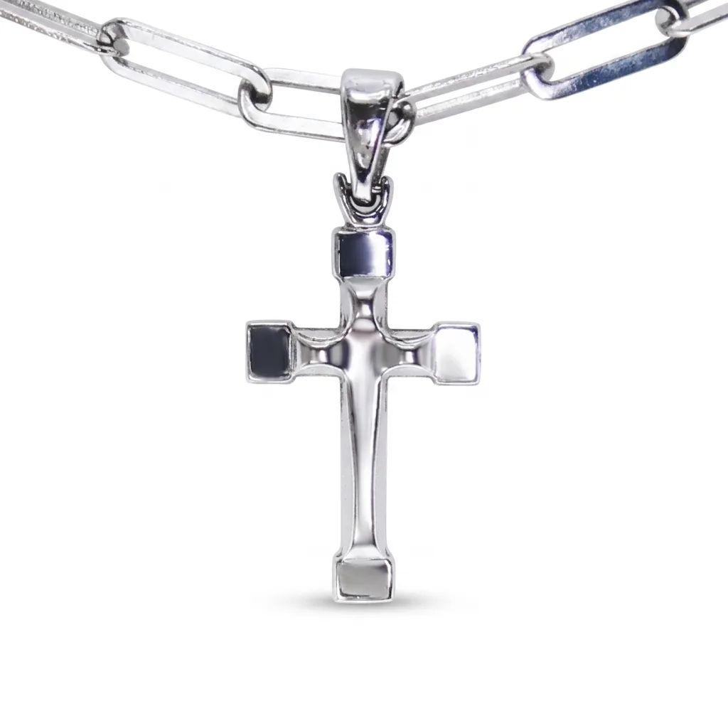 Satin Cross & Bale Pendant in 18ct White Gold