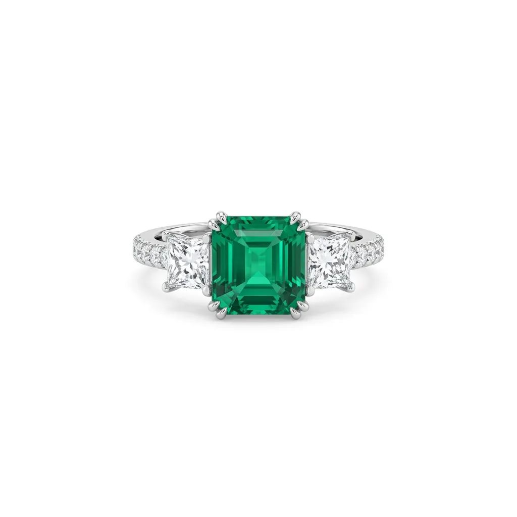 Emerald & Diamond Trilogy Ring in 950 Platinum