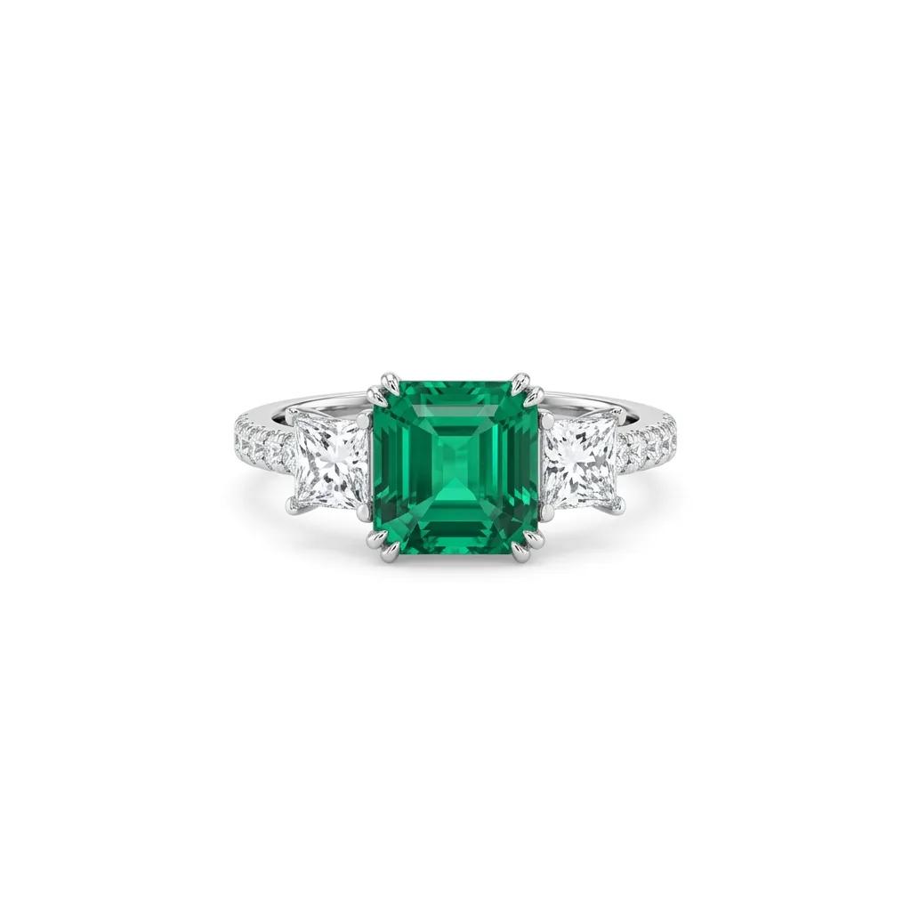 Emerald & Diamond Trilogy Ring in 950 Platinum
