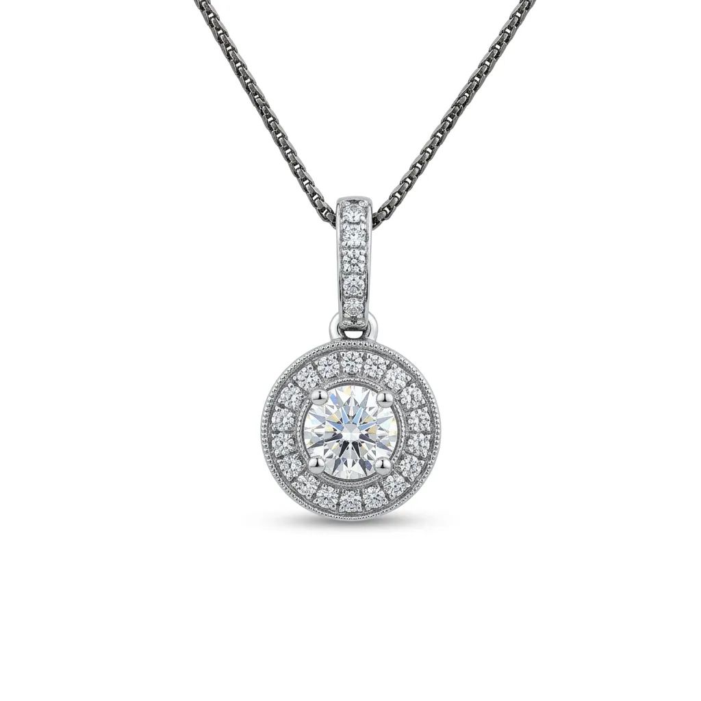 Halo Diamond Pendant in 18k White Gold