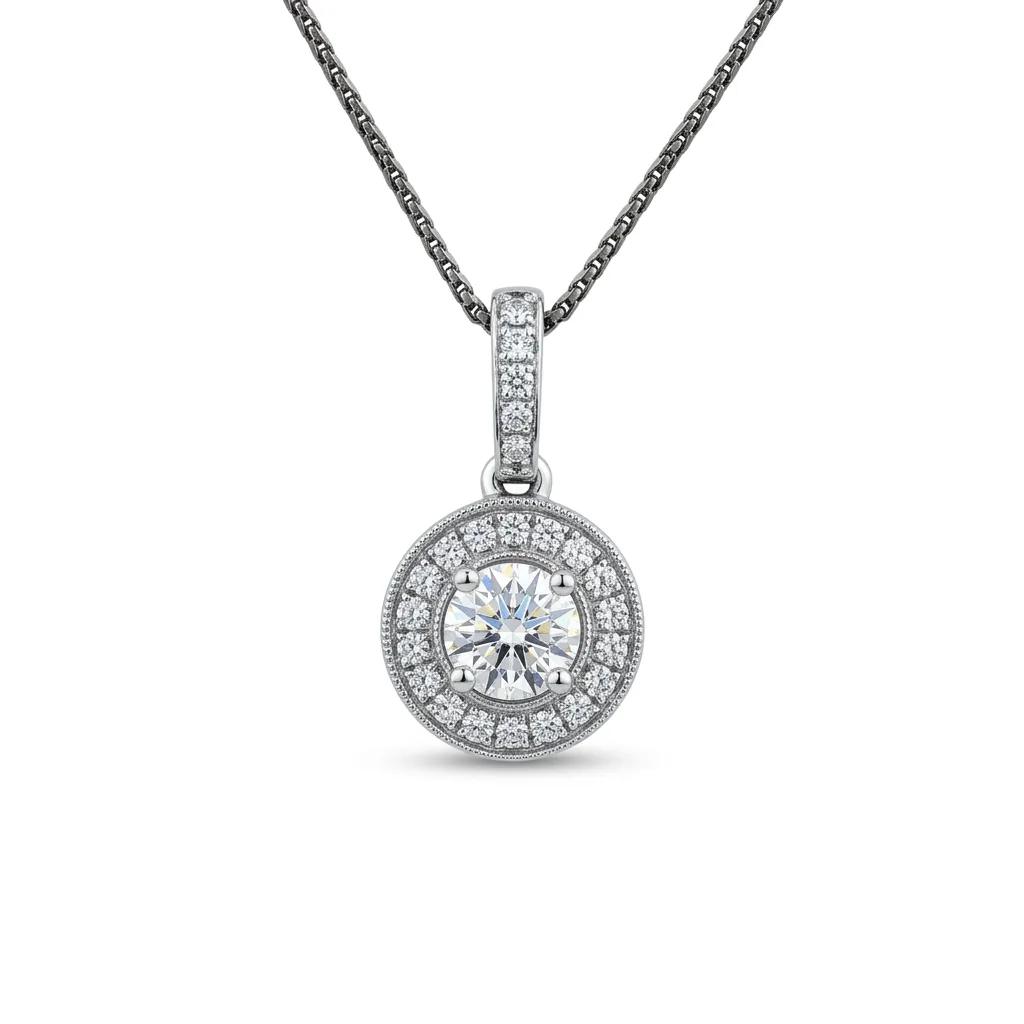 Halo Diamond Pendant in 18k White Gold