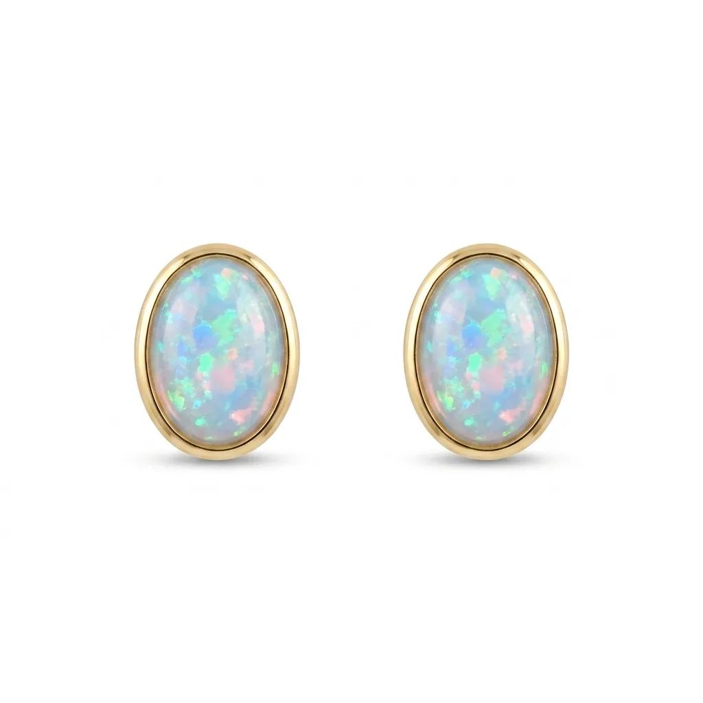 Oval Opal Stud Earrings in 18ct Yellow Gold