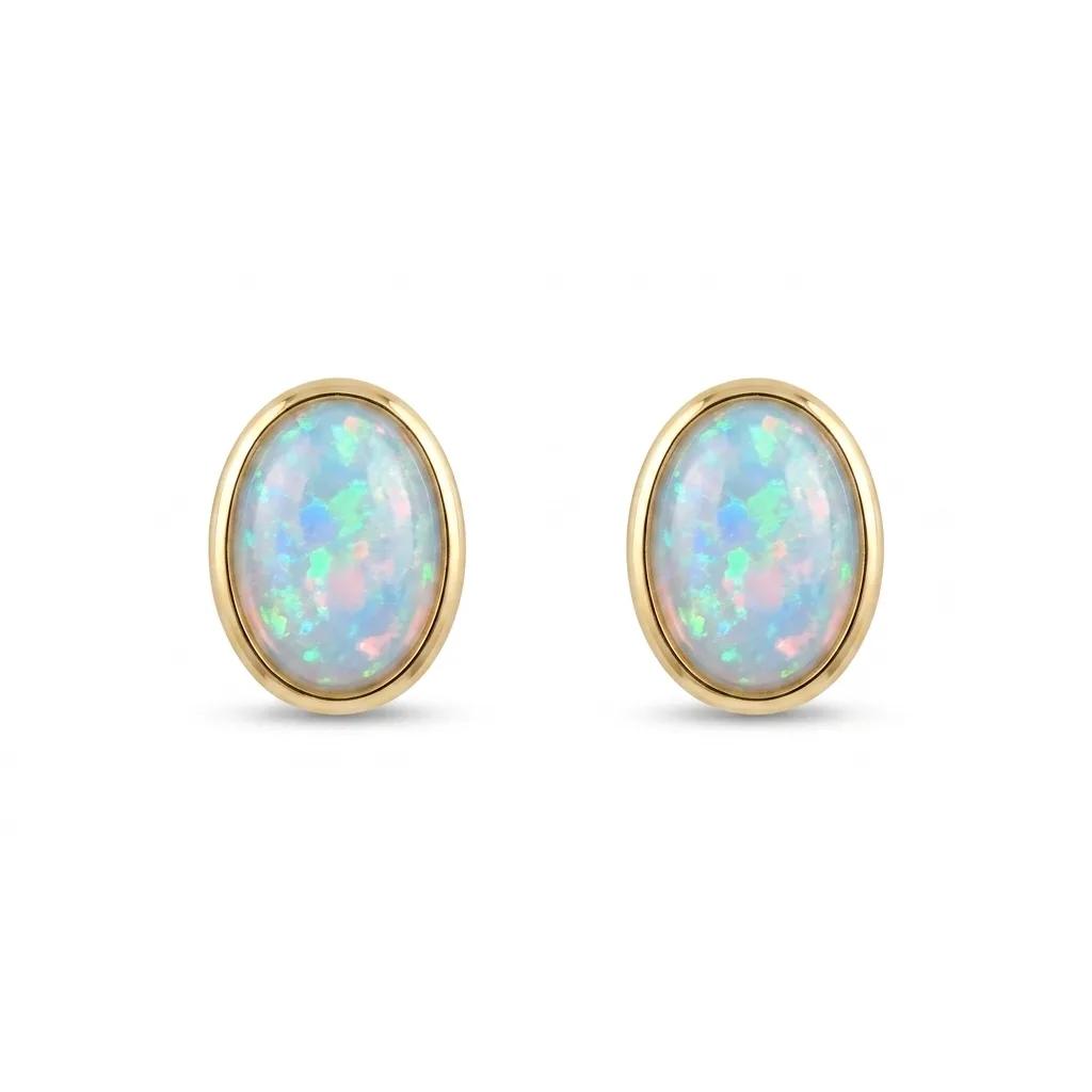 Oval Opal Stud Earrings in 18ct Yellow Gold