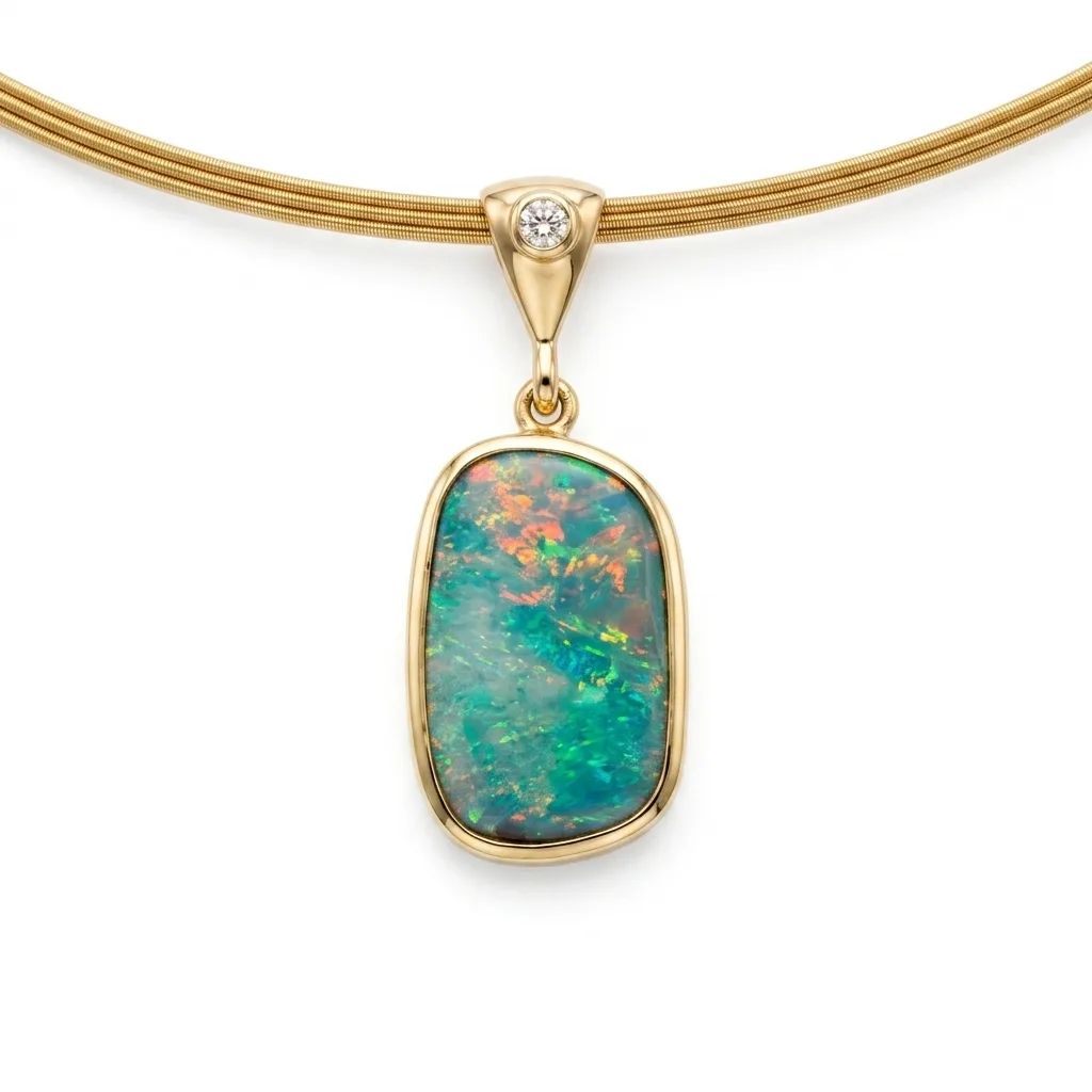 Boulder Opal & Diamond Pendant in 18k Yellow Gold
