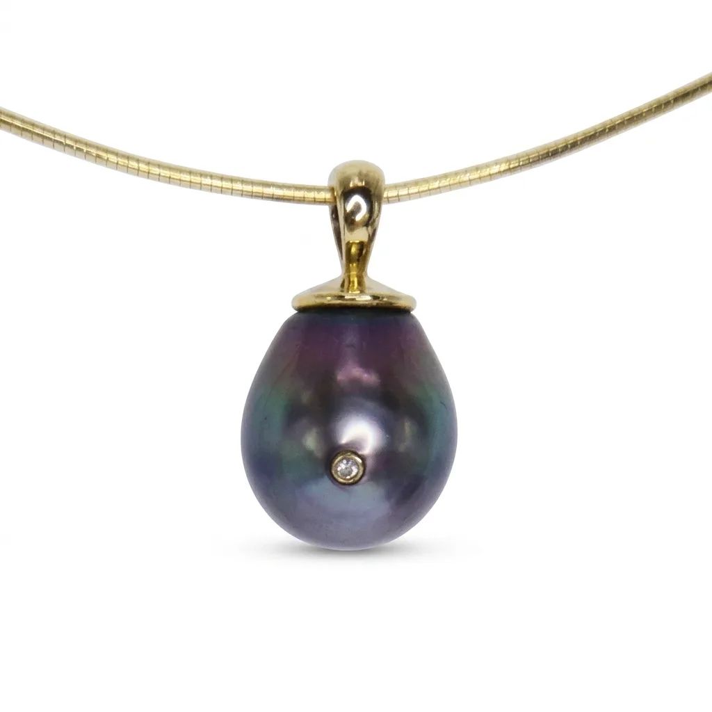 Tahitian Pearl & Diamond Pendant in 18ct Gold