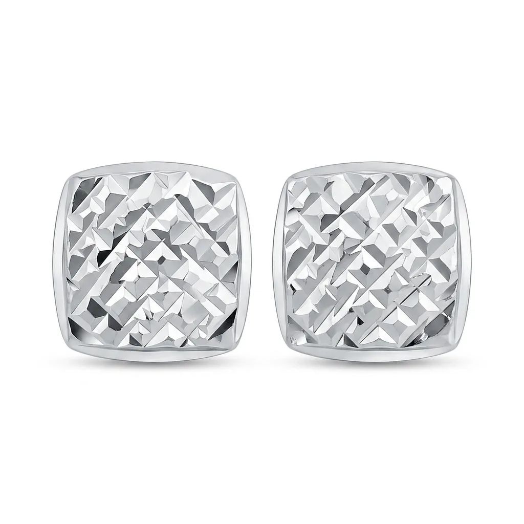 Cushion Shape Faceted Stud Earrings in 18ct White Gold