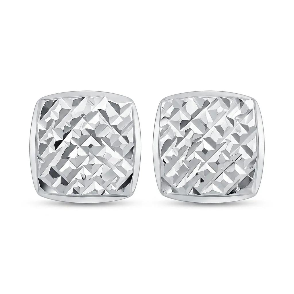 Cushion Shape Faceted Stud Earrings in 18ct White Gold
