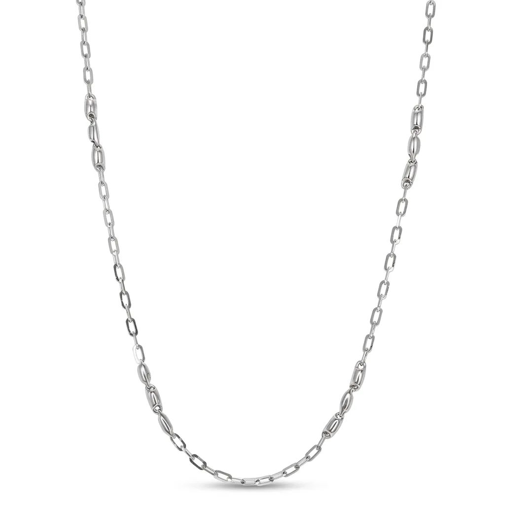 Rounded Bar Trio Link Chain in 18ct White Gold, 52cm