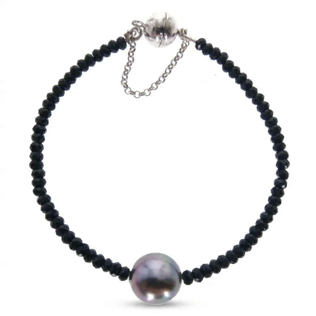 Tahitian Pearl & Spinel Chain Bracelet in 18k Gold