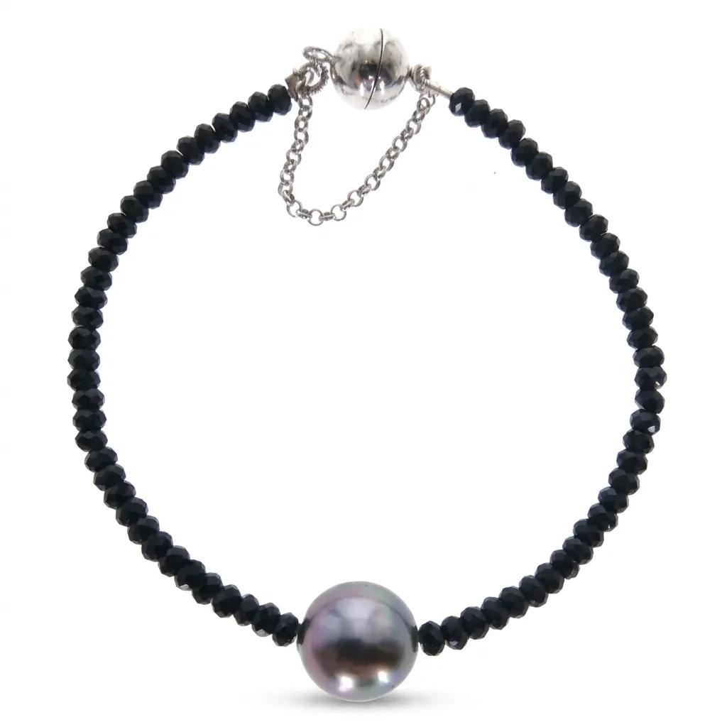Tahitian Pearl & Spinel Chain Bracelet in 18k Gold