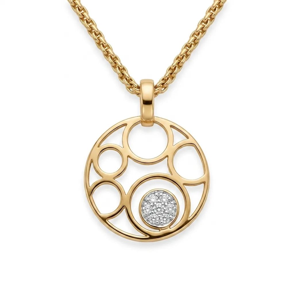 Circles Pendant in 9ct Yellow Gold with Diamonds