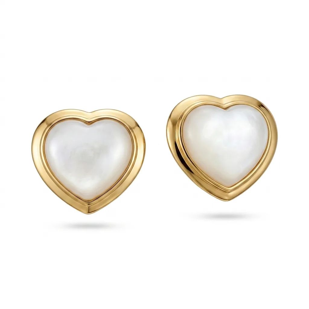 Pearl & 14ct Yellow Gold Heart Stud Earrings