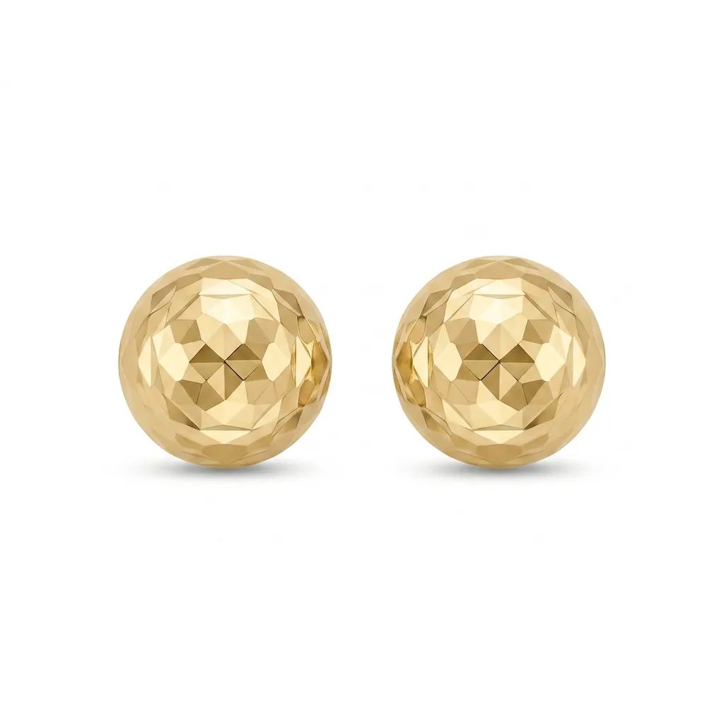 Half Faceted Stud Earrings in 18ct Yellow Gold