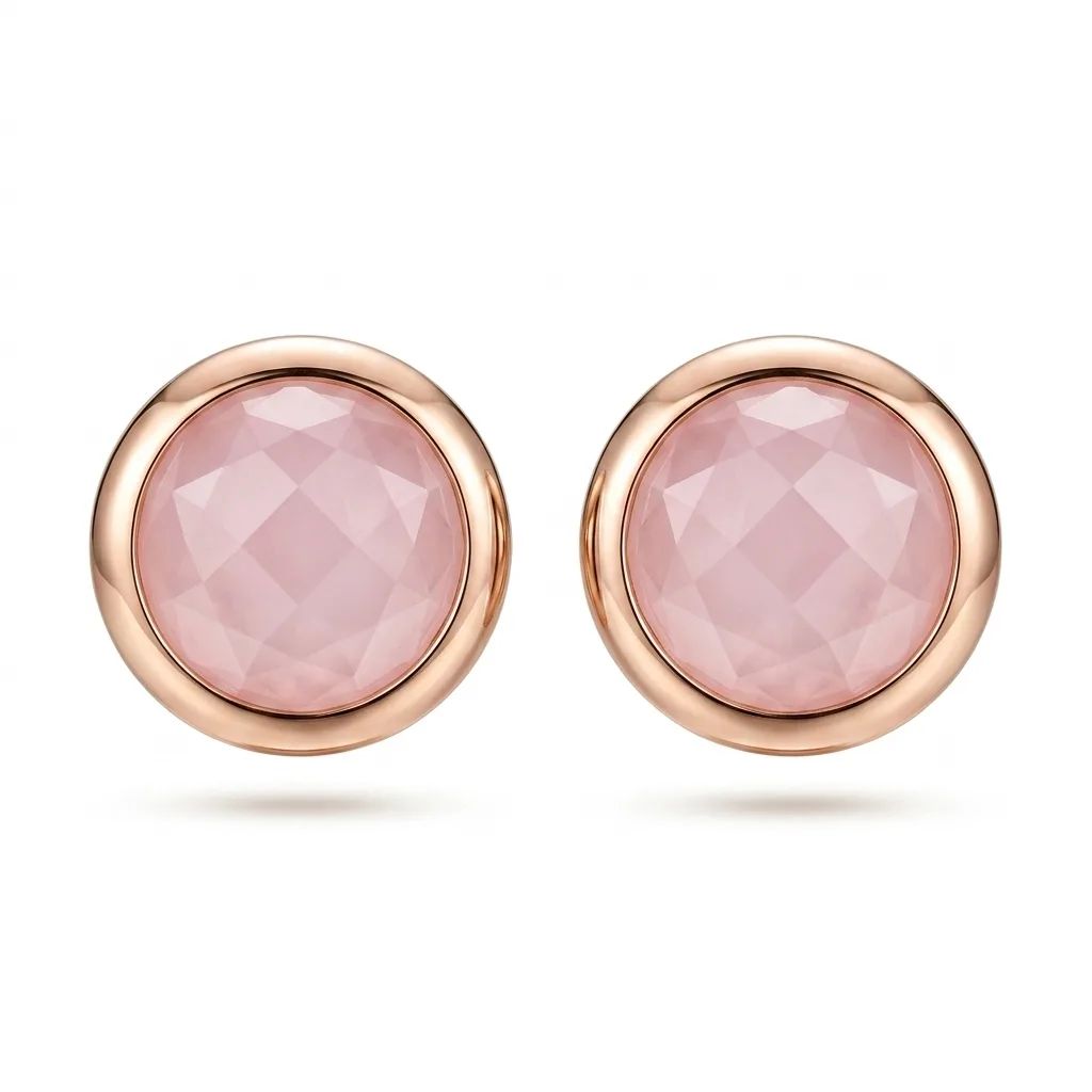 Silver Plate Pink Quartz Stud Earrings Clip Back