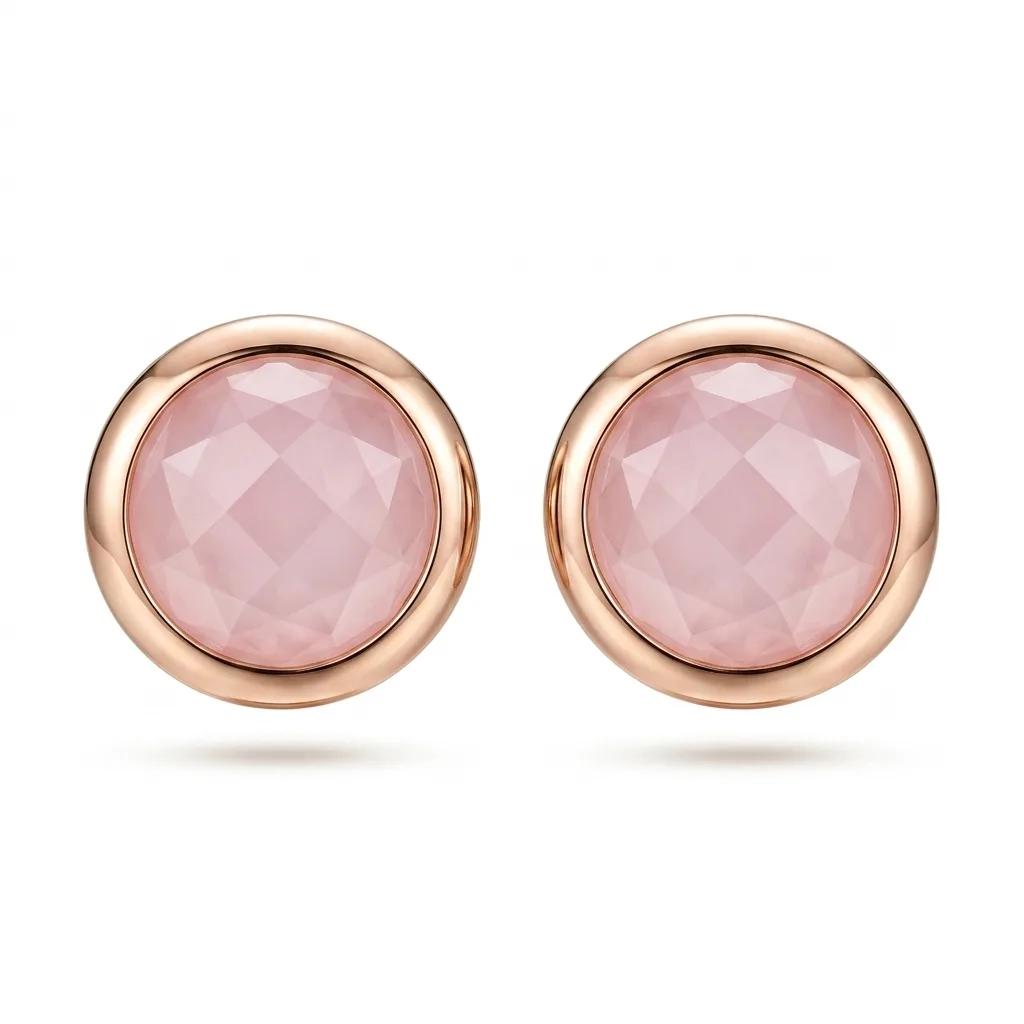 Silver Plate Pink Quartz Stud Earrings Clip Back