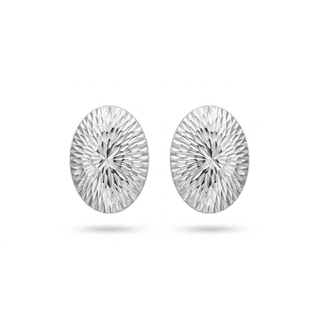 Flat Oval Textured Stud Earrings in 18ct White Gold