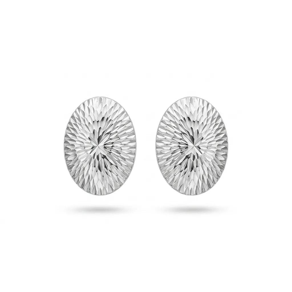 Flat Oval Textured Stud Earrings in 18ct White Gold