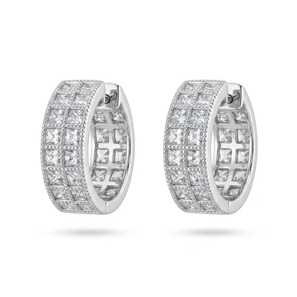 Cubic Zirconia & White Gold Huggie Earrings