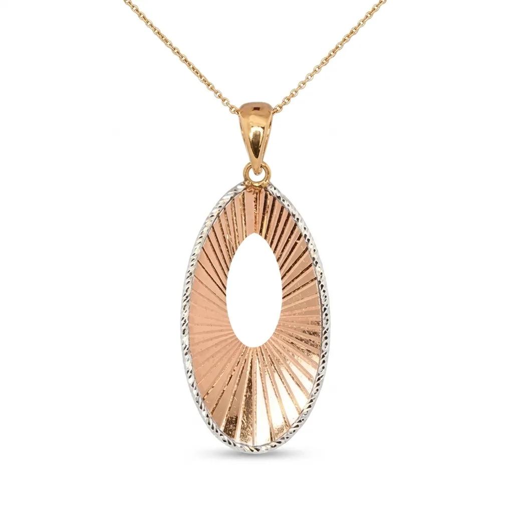 Oval Pleated Texture Pendant in 18ct Two-Tone Gold