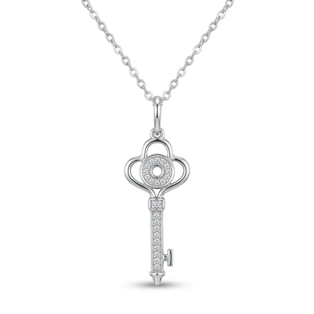 Diamond Key Pendant in 18ct White Gold