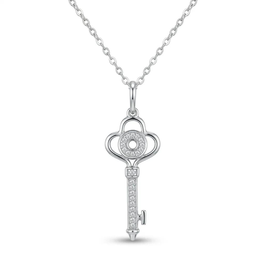 Diamond Key Pendant in 18ct White Gold