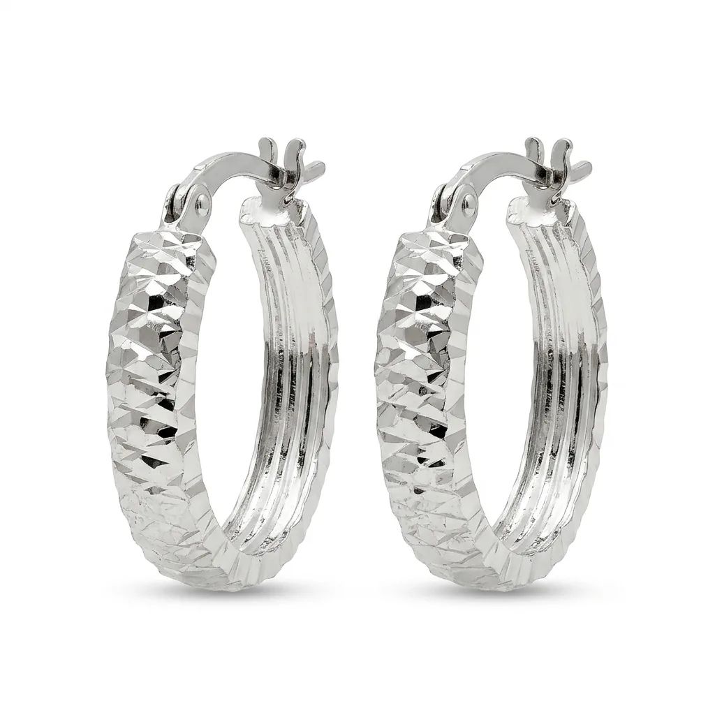 Textured Oval Hoop Earrings in 18ct White Gold
